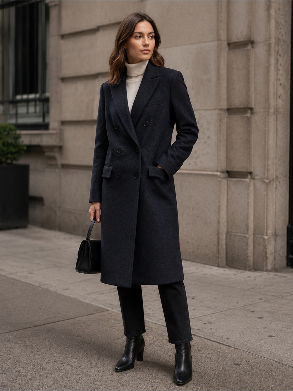 The Kooples Long Double-Breasted Wool Coat Charcoal EU 34